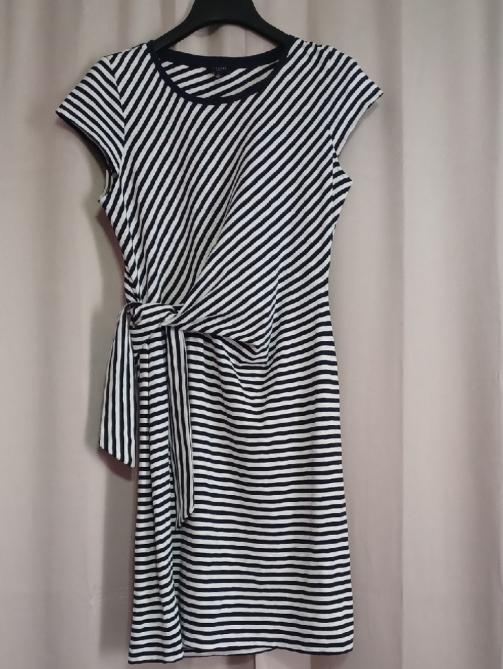Talbots Petite Striped Cap Sleeve Mini Dress Side Waist Tie Cotton Nautical MP